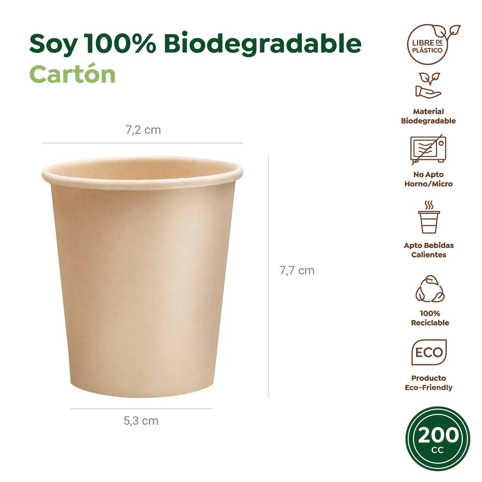 Vaso Biodegradable Cartón 200 cc Kraft Take Away 1000 Uds