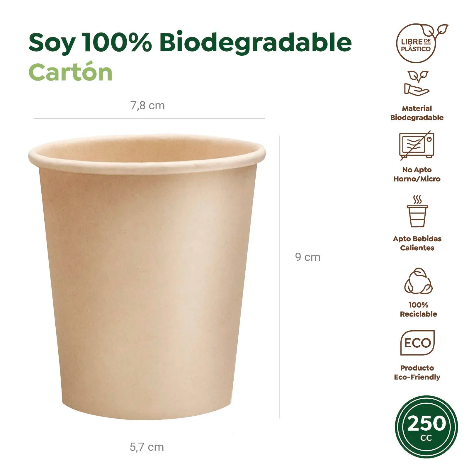 Vaso Biodegradable Cartón 250 cc Kraft Take Away 1000 uds