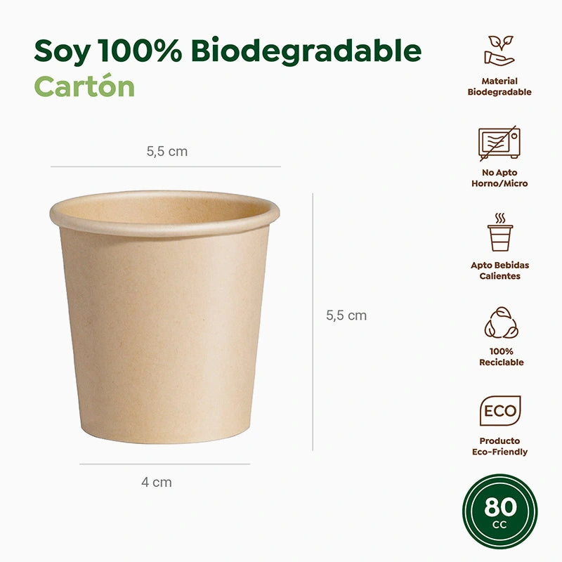 Vaso Cartón + PE 80 cc Kraft Take Away (1000 uds)