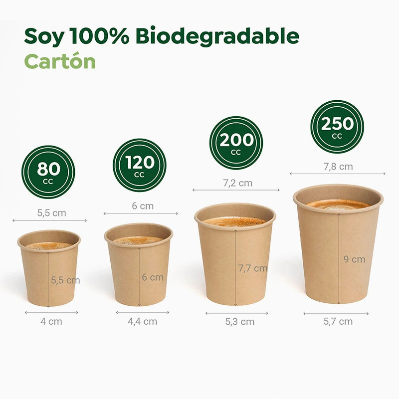 Vaso Biodegradable Cartón 80 cc Kraft Take Away 1000 Uds