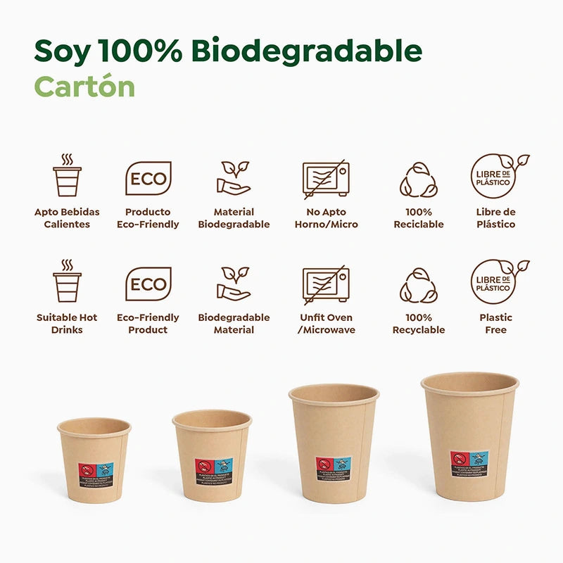 Vaso Biodegradable Cartón 80 cc Kraft Take Away 1000 Uds