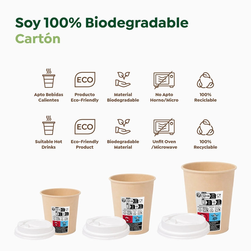 Vaso Cartón + PE Tapa Drink 250 cc kraft Take Away (50 uds)