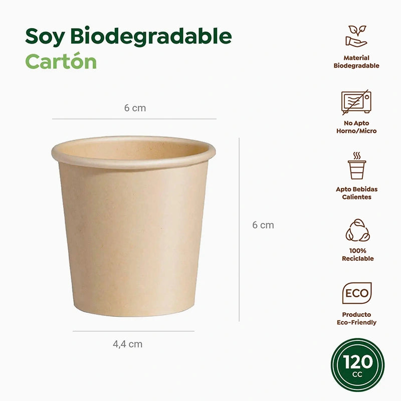 Vaso con Tapa Biodegradable Cartón 120 cc Nature Take Away 500 uds