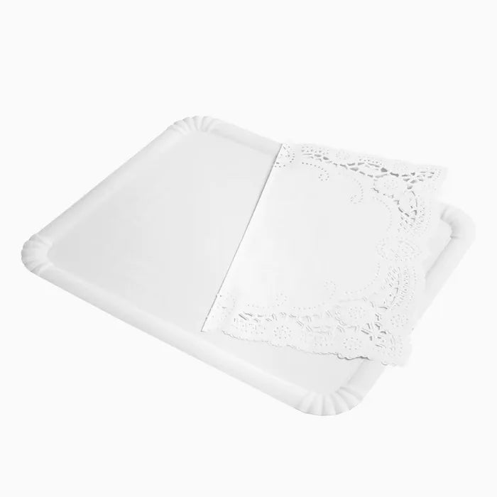 Bandeja Rectangular Cartón con Blonda 40 x 50 cm Blanco (1 ud)