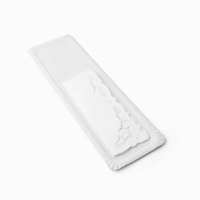 Bandeja Rectangular Brazo Cartón con Blonda 13 x 44 cm Blanco (2 uds)