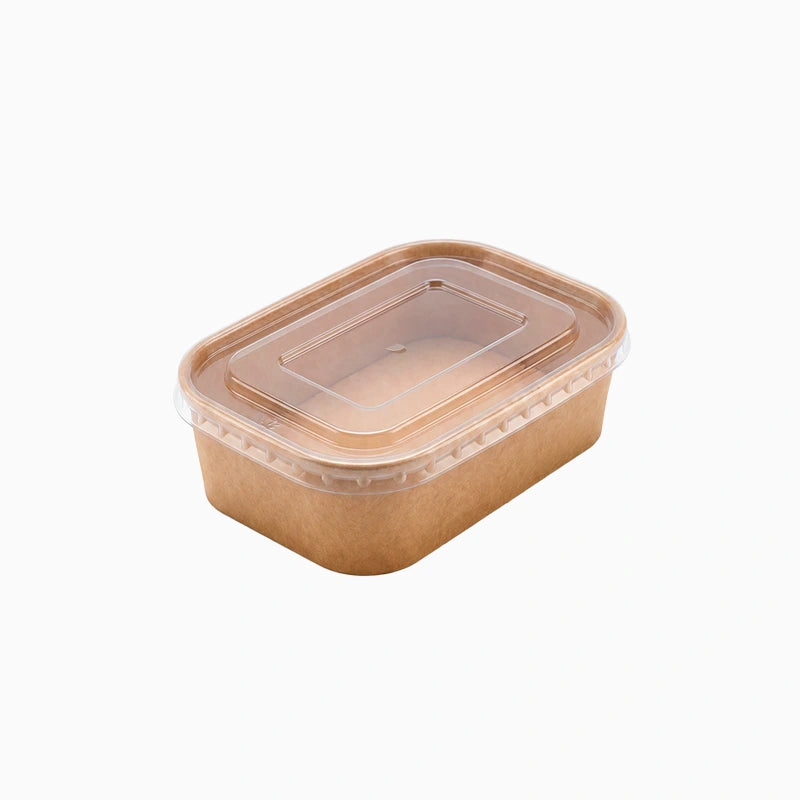 Envase Rectangular Cartón Kraft 500 cc con Tapa Plástico PP Transparente (25 uds)