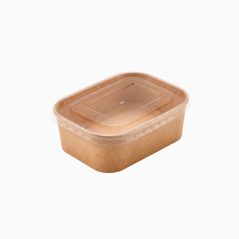 Envase Rectangular Cartón Kraft 750 cc con Tapa Plástico PP Transparente (25 uds)