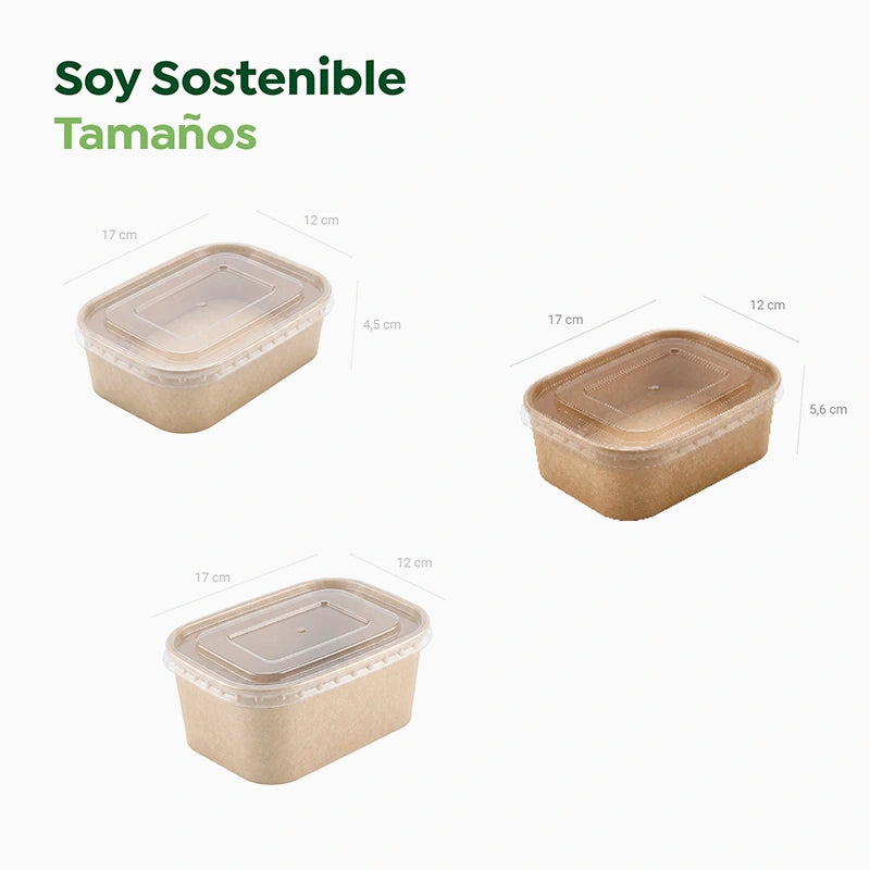 Envase Rectangular Cartón Kraft 750 cc con Tapa Plástico PP Transparente (25 uds)
