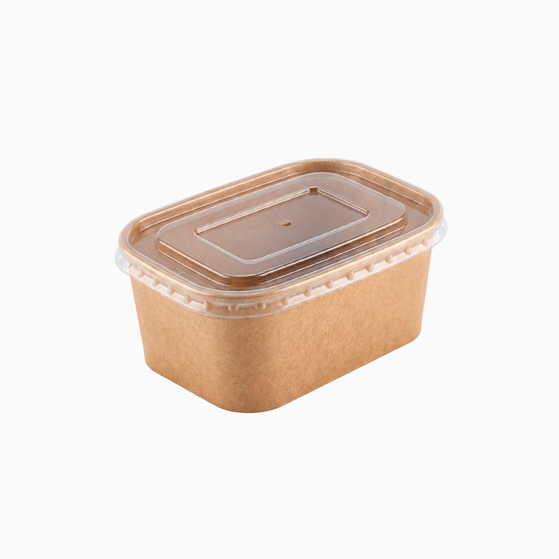 Envase Rectangular Cartón Kraft 1000 cc con Tapa Plástico PP Transparente (25 uds)