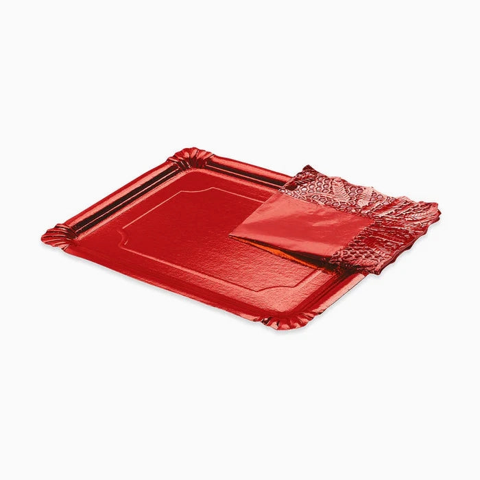 Bandeja Rectangular Cartón con Blonda Metalizada 25 x 34 cm Rojo (1 ud)