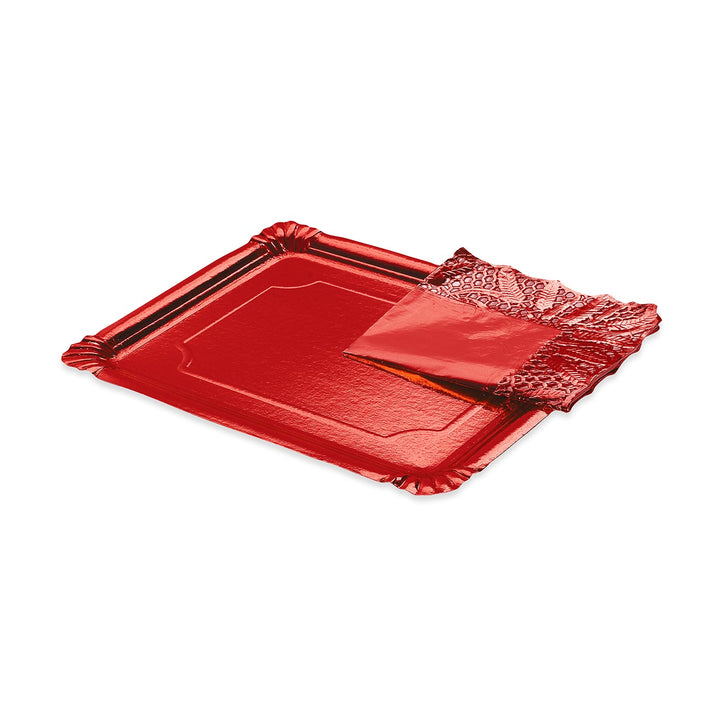 Bandeja Cartón Con Blonda Rectangular Rojo 25 x 34 cm