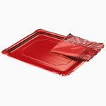 Bandeja Rectangular Cartón con Blonda Metalizado 34 x 42 cm Rojo (1 ud)