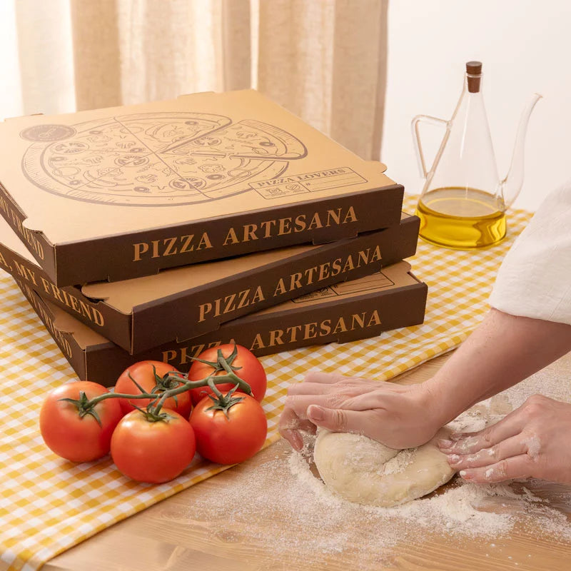 Caja Pizza Cartón Kraft Decorada 30 x 30 x 4 cm - Take Away (100 uds)