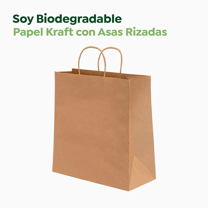 Bolsa Papel Kraft 18 x 8 x 24 cm con Asa Rizada (250 uds)