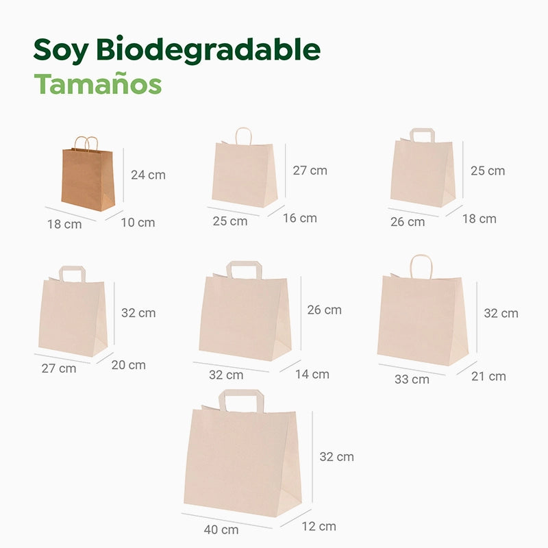 Bolsa Papel Kraft 18 x 8 x 24 cm con Asa Rizada (250 uds)