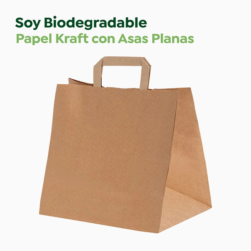 Bolsa Papel Pequeña Kraft 26 x 18 x 30 cm con Asa Plana (250 uds)