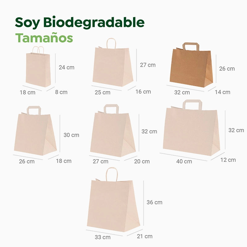 Bolsa Papel Mediana Kraft 32 x 14 x 26 cm con Asa Plana (250 uds)