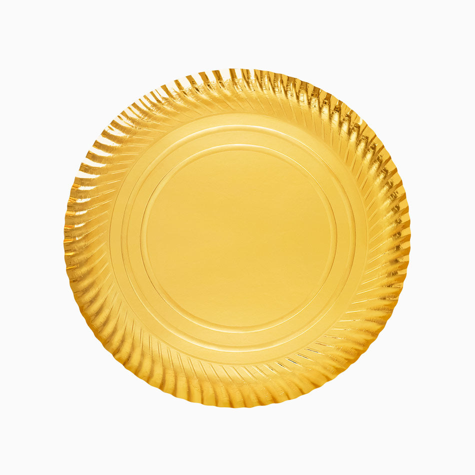 Bandeja Redonda Cartón Metalizada Oro Ø23 cm 100 uds