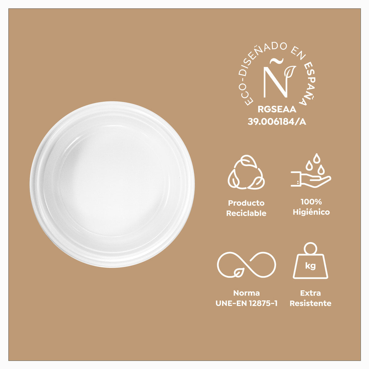 Plato Plástico Reutilizable PS Hondo Redondo Ø20.5 cm Blanco 800 uds