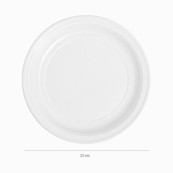 Plato Plástico Reutilizable PS Llano Redondo Ø22 cm Blanco 100 uds