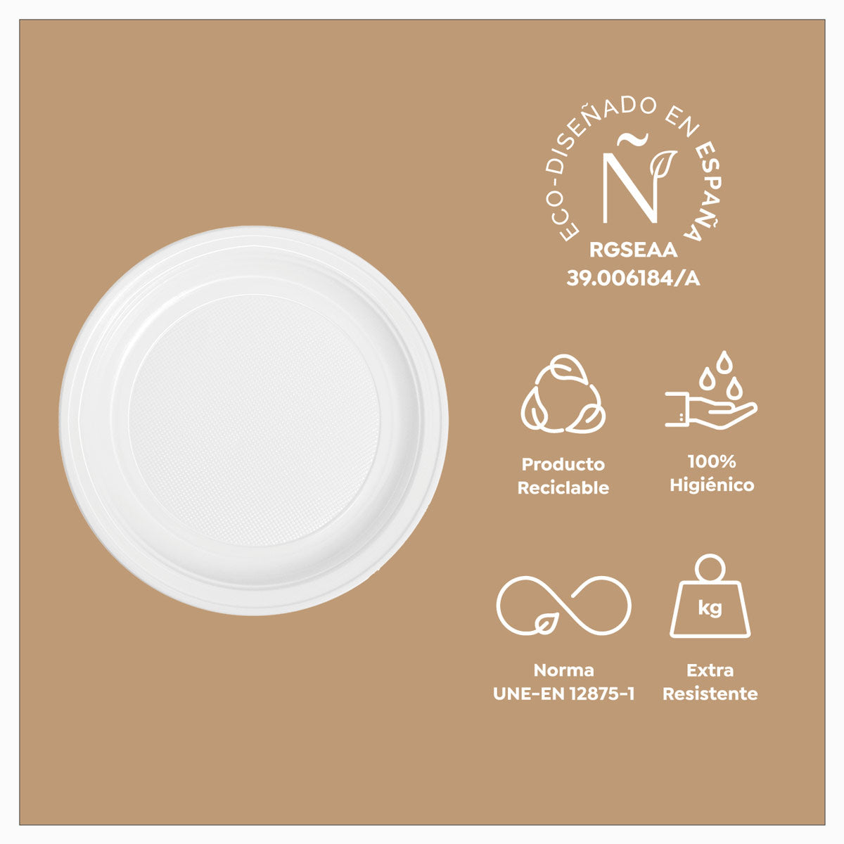 Plato Plástico Reutilizable PS Llano Redondo Ø22 cm Blanco 600 uds