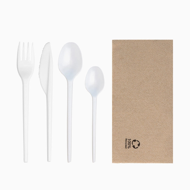Set Servilleta Papel Cuchillo y Tenedor Blanco (1 ud)