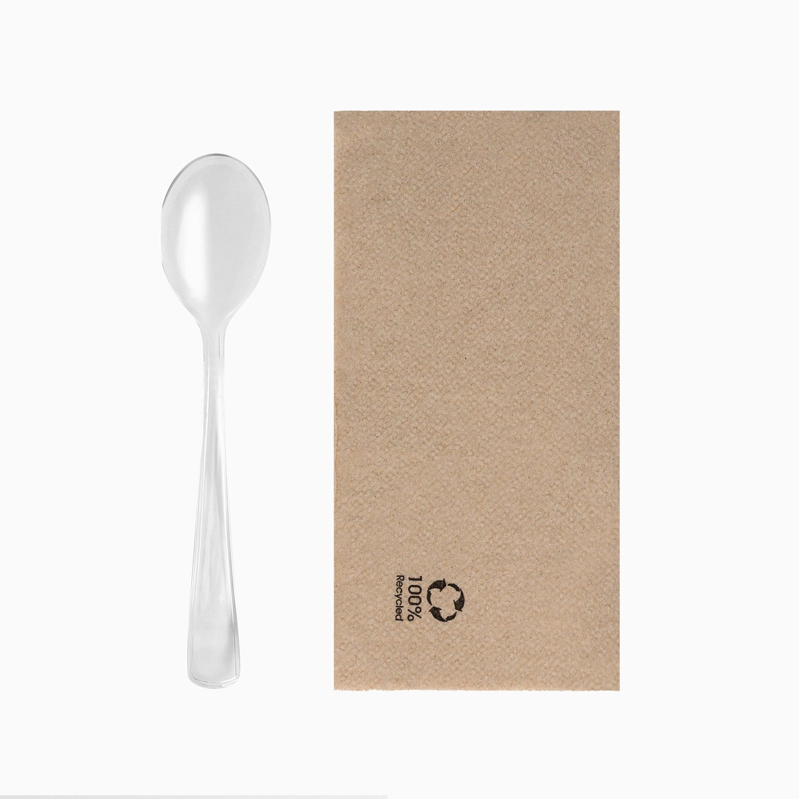 Cuchara Plástico PS Reutilizable 17.5 cm Transparente + Servilleta Kraft (1 ud)