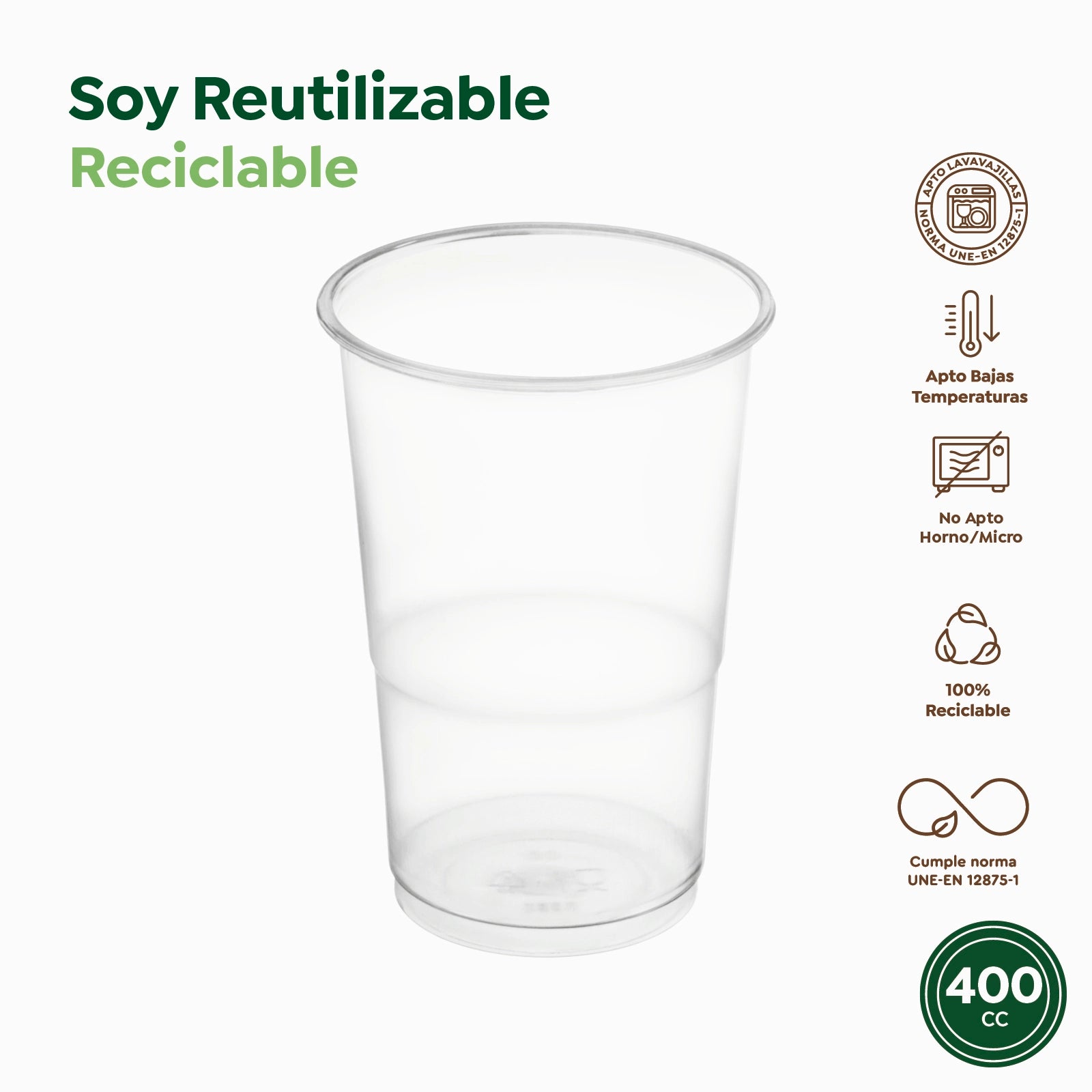 Vaso Plástico PP Reutilizable 400 cc Transparente (960 uds)