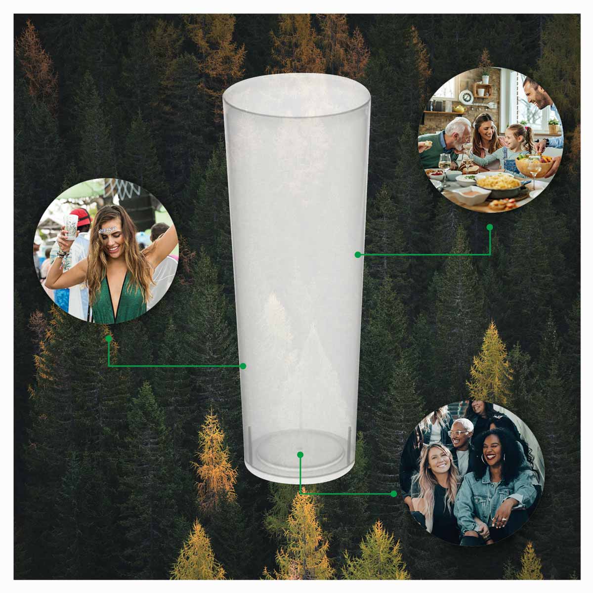 Vaso de Tubo Plástico Reutilizable PP 300cc Transparente 6 uds
