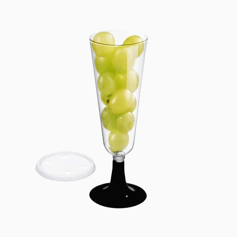 Copa Cava Plástico PS Reutilizable con Tapa 150 cc Negro (50 uds)