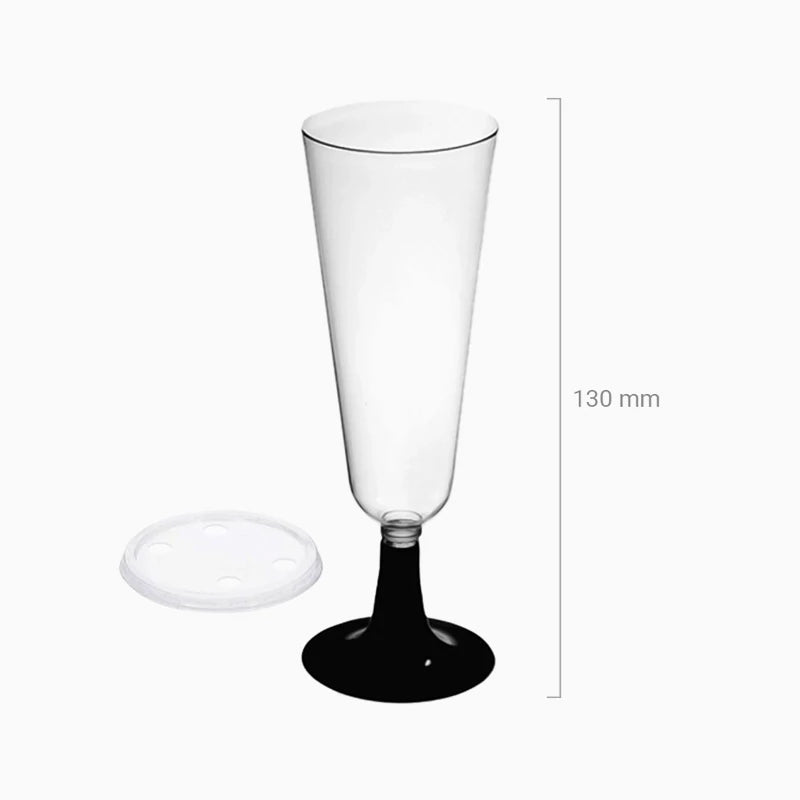 Copa Cava Plástico PS Reutilizable con Tapa 150 cc Negro (50 uds)
