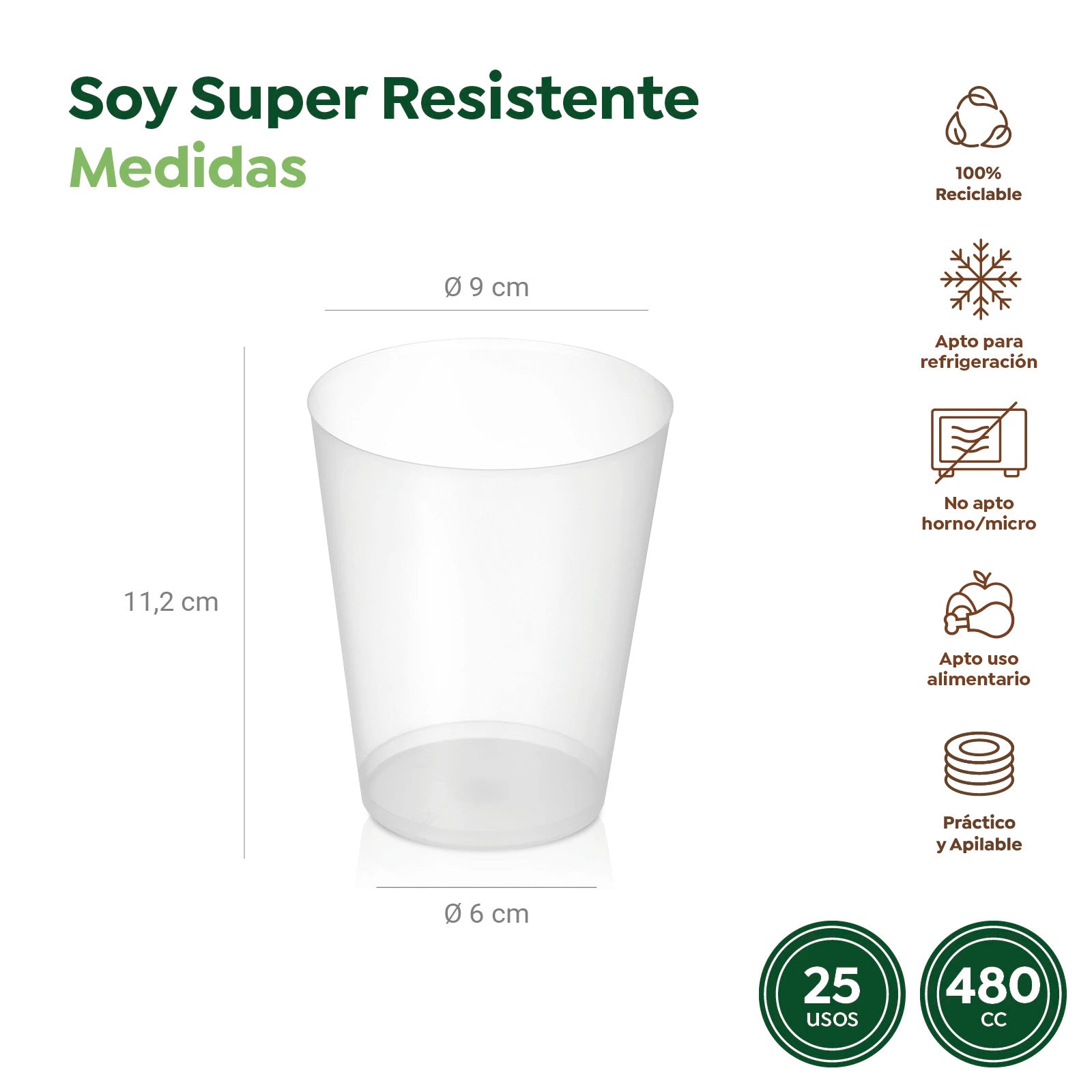Vaso Cubata Ancho Plástico Reutilizable PP Transparente 480 cc (20 uds)