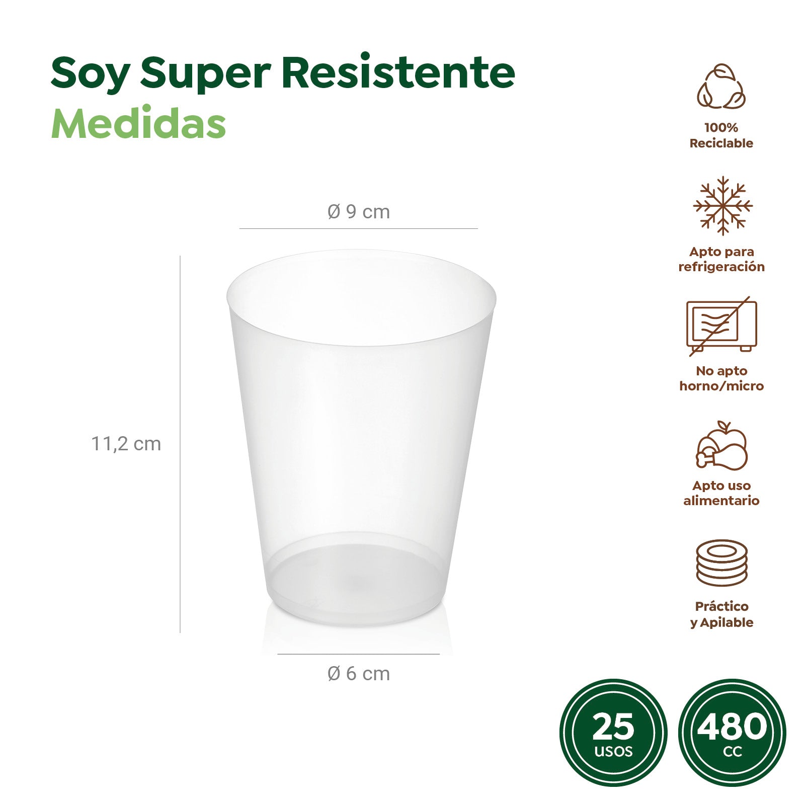 Vaso Cubata Ancho Plástico PP Reutilizable Transparente 480 cc (525 uds) Granel