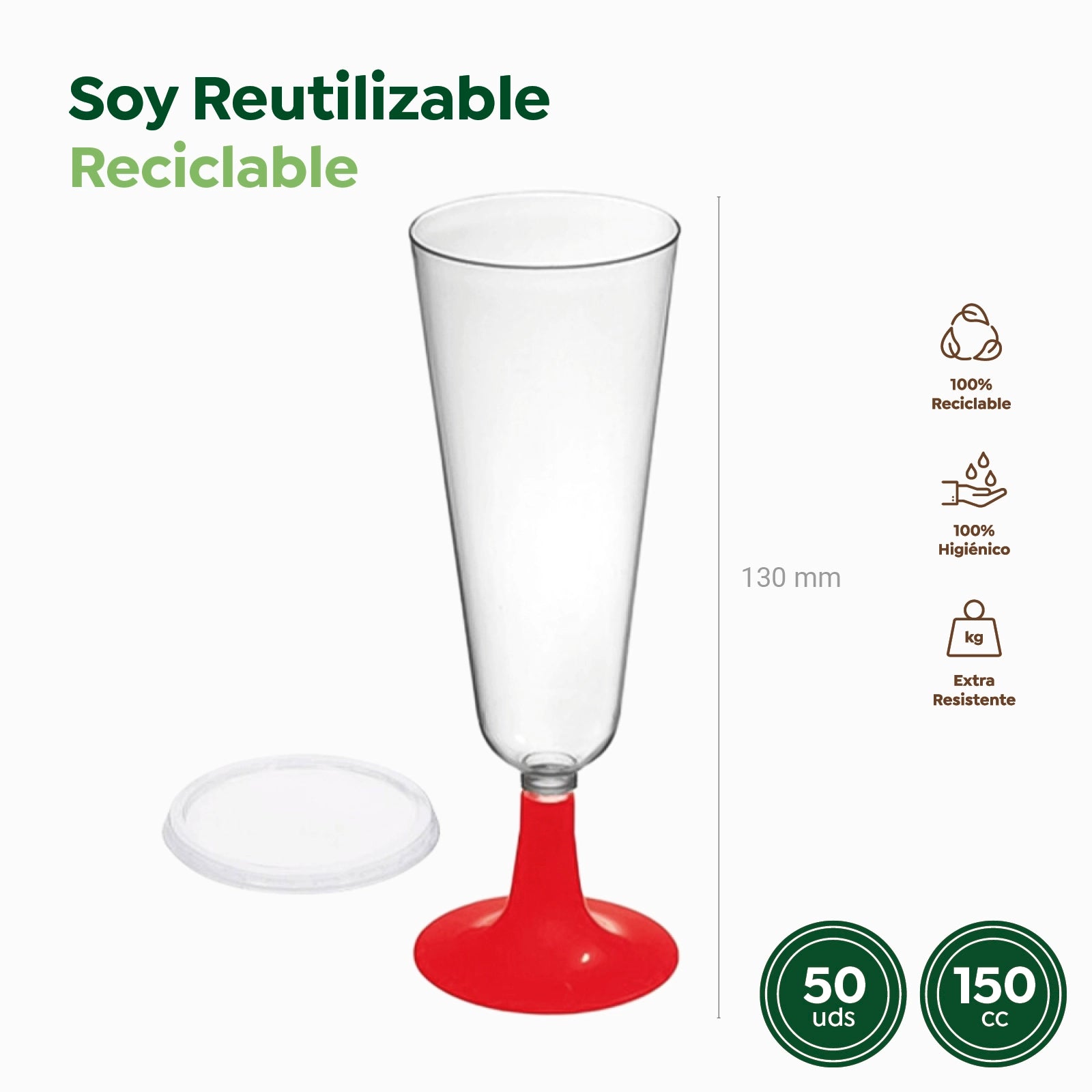 Copa Cava 150 cc con Tapa Rojo 50 uds