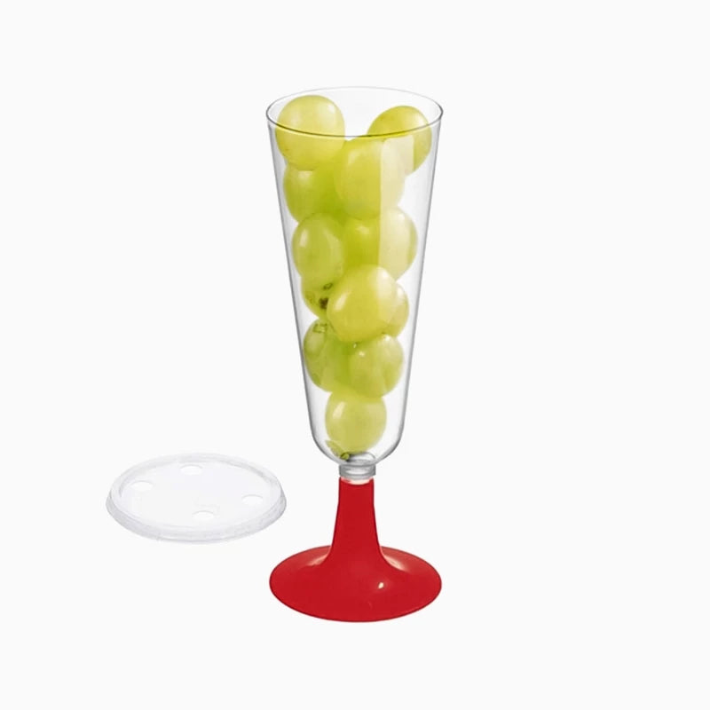 Copa Cava Plástico PS Reutilizable con Tapa 150 cc Rojo (50 uds)