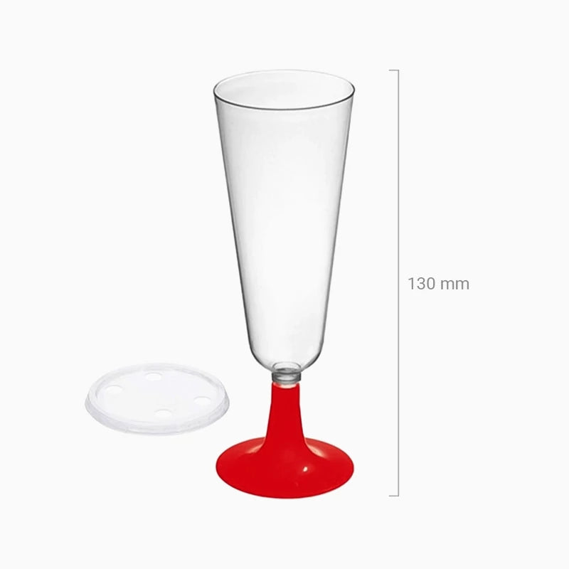 Copa Cava Plástico PS Reutilizable con Tapa 150 cc Rojo (50 uds)