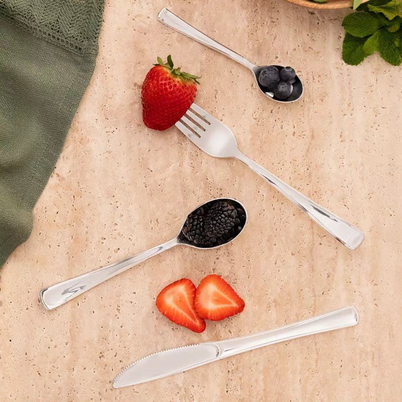 Cuchillo Plástico Reutilizable 20 cm Metalizado Plata (10 uds)