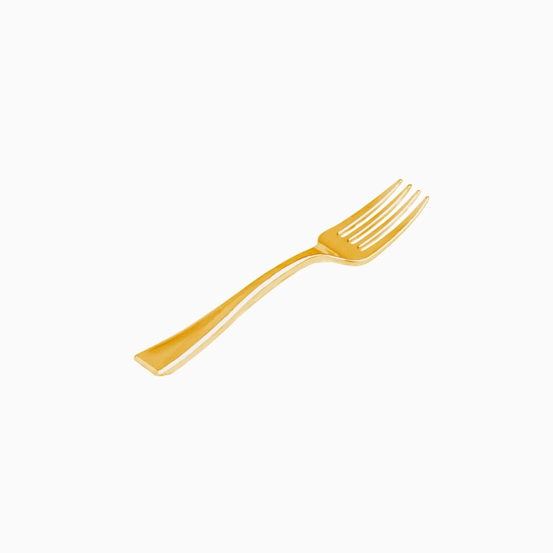 Tenedor Degustación Plástico PS Reutilizable Premium Metalizado 10 cm Oro (25 uds)