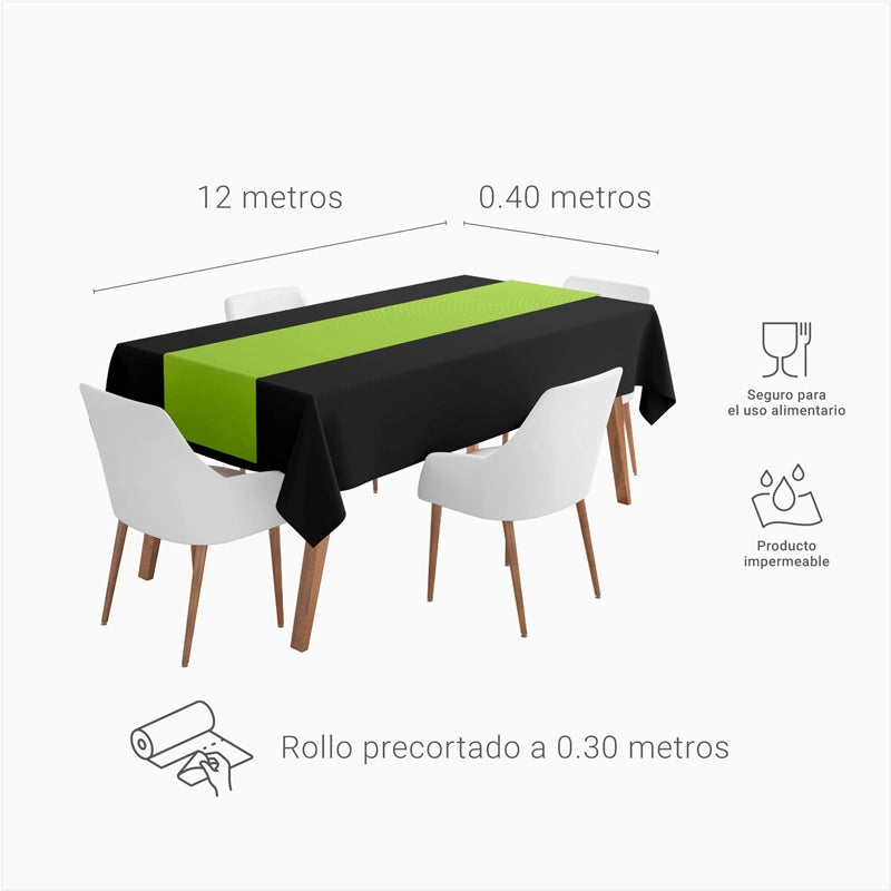 Rollo Camino de Mesa TNT de 12 m con Precorte a 0.30 cm Verde Lima (12 uds)