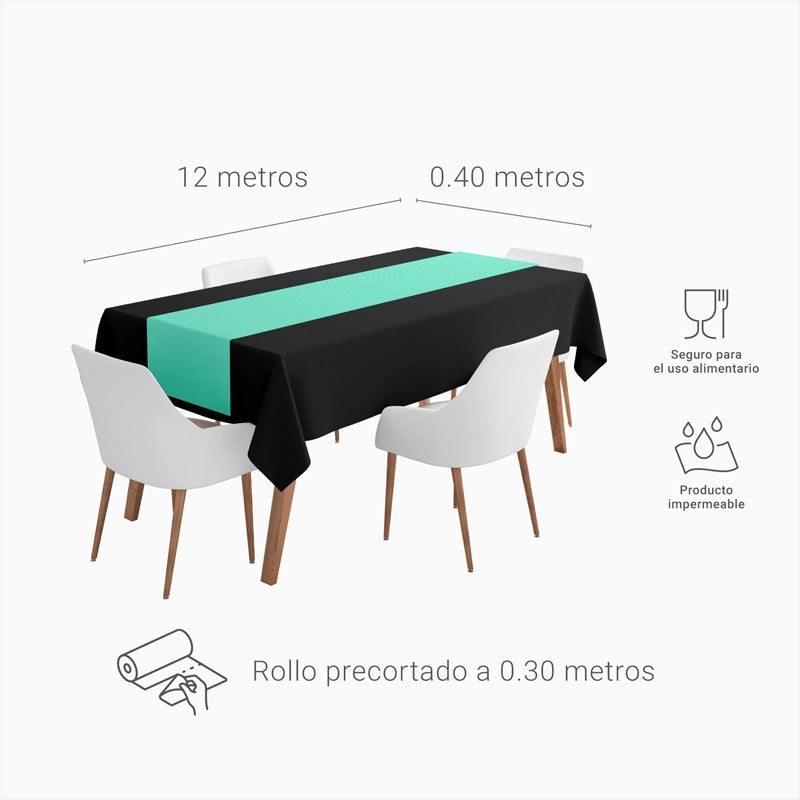 Rollo Camino de Mesa TNT de 12 m con Precorte a 0.30 cm Verde Menta (1 ud)