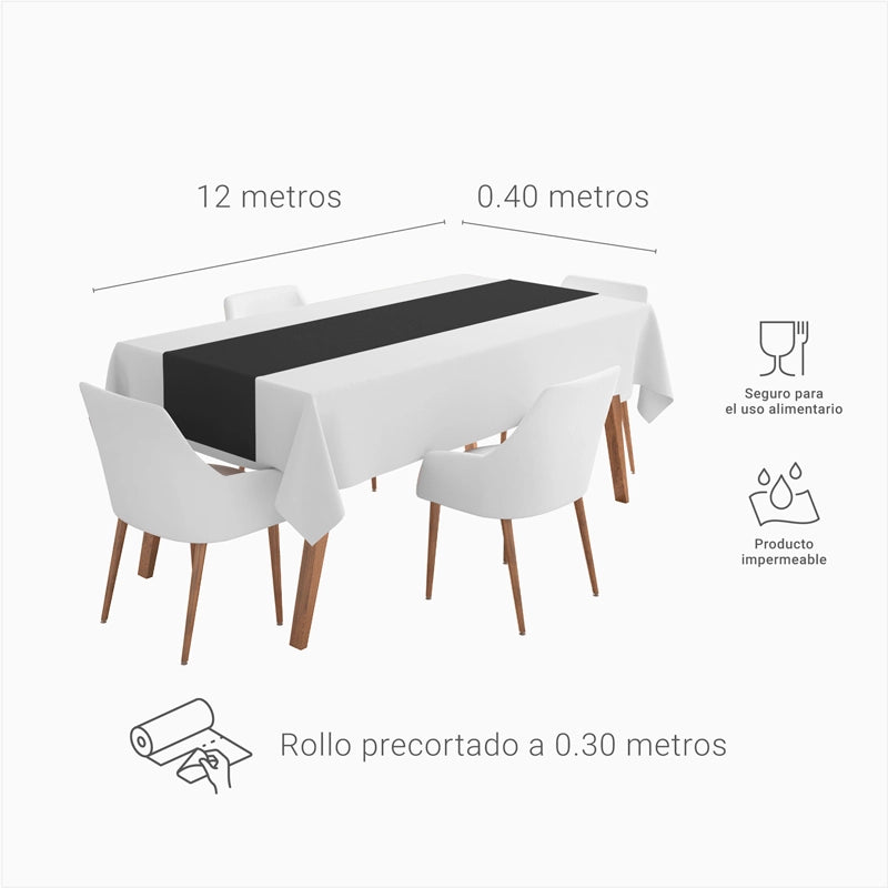 Rollo Camino de Mesa TNT de 12 m con Precorte a 0.30 cm Negro (12 uds)