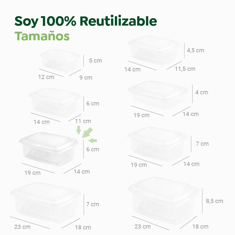 Envase Rectangular Plástico PP Reutilizable Tapa Bisagra 750 cc Transparente (50 uds)