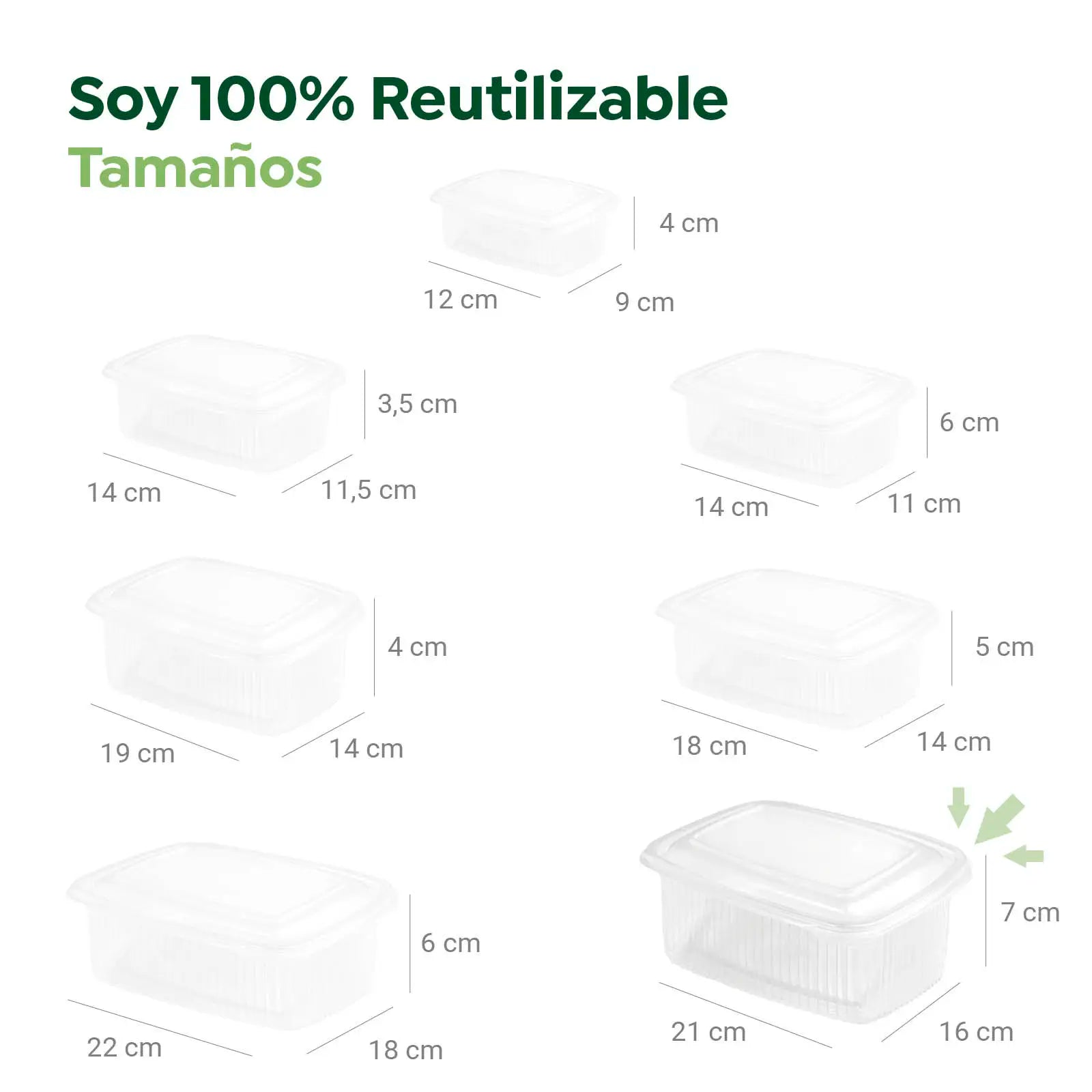Envase Rectangular Plástico PP Reutilizable Tapa Bisagra 2000 cc Transparente (1 ud)
