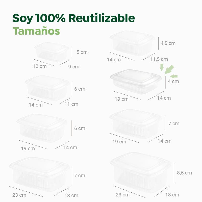 Envase Rectangular Plástico PP Reutilizable Tapa Bisagra 600 cc Transparente (2 uds)