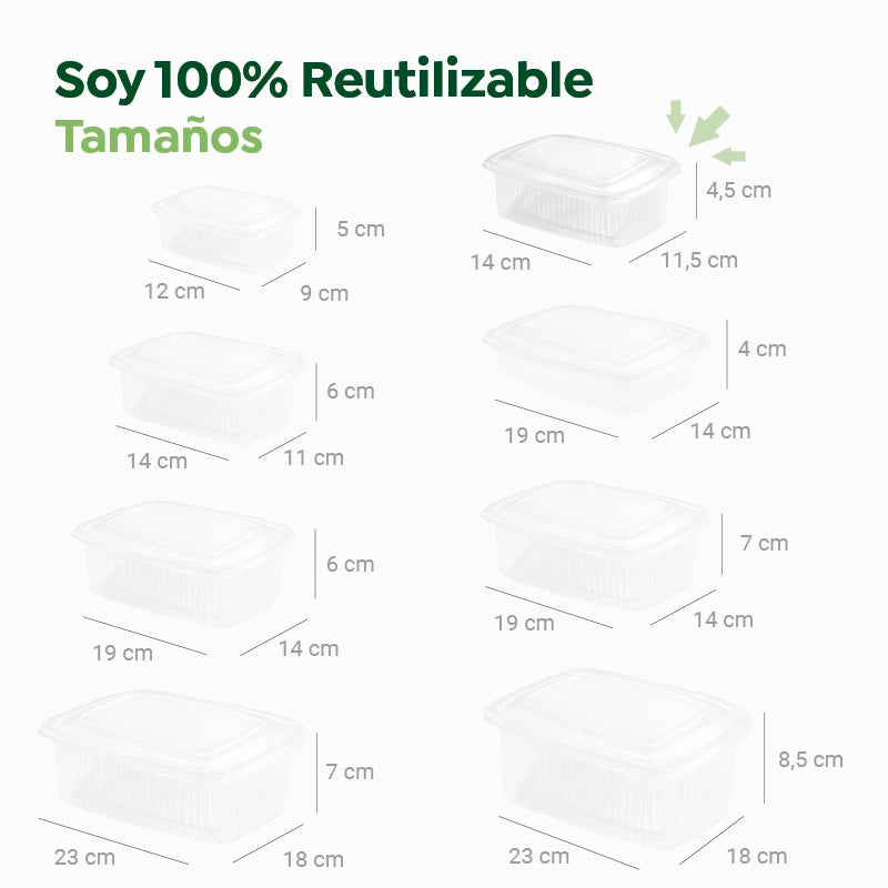 Envase Rectangular Plástico PP Reutilizable Tapa Bisagra 375 cc Transparente (144 uds)