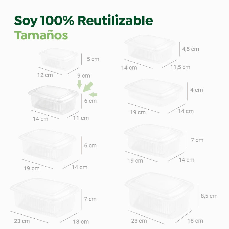Envase Rectangular Plástico PP Reutilizable Tapa Bisagra 500 cc Transparente (108 uds)