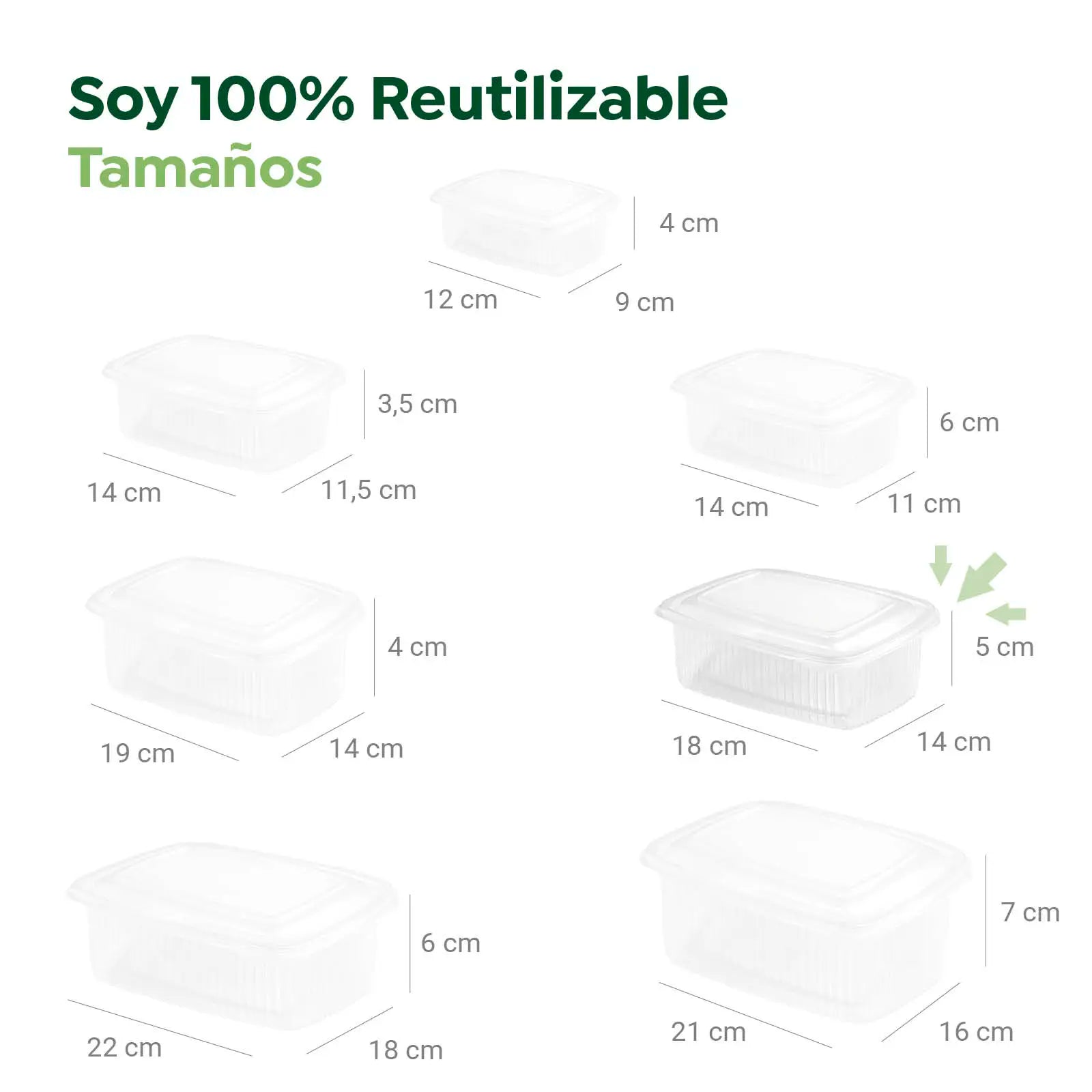 Envase Rectangular Plástico PP Reutilizable Tapa Bisagra 1000 cc Transparente (1 ud)