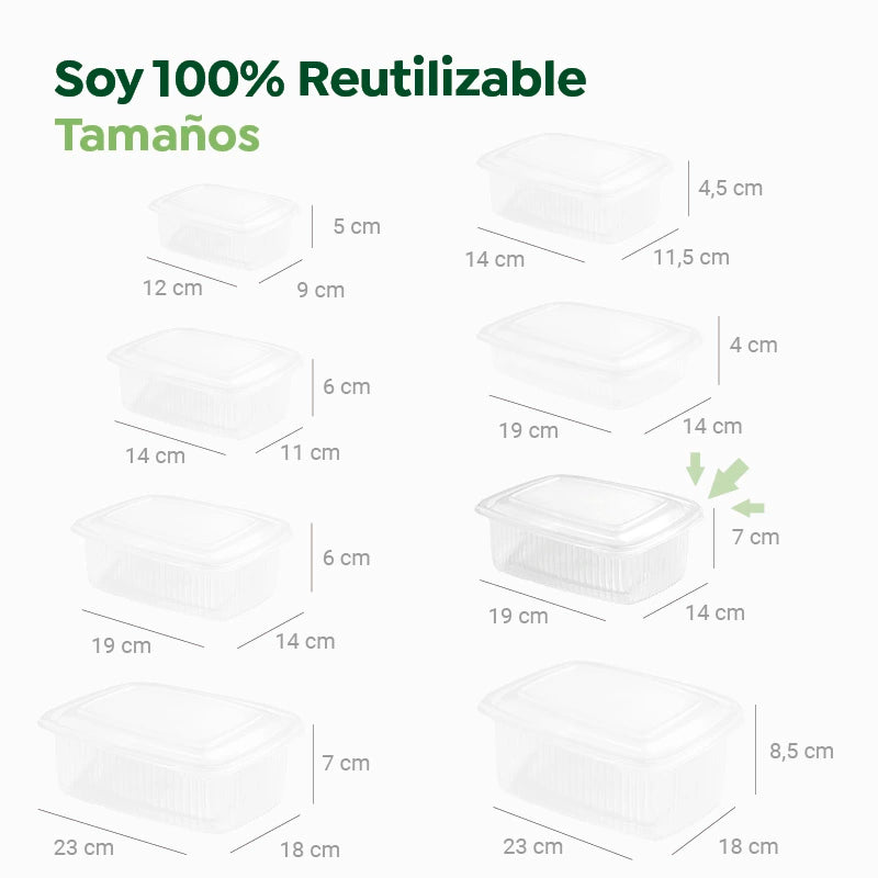 Envase Rectangular Plástico PP Reutilizable Tapa Bisagra 1000 cc Transparente (400 uds)
