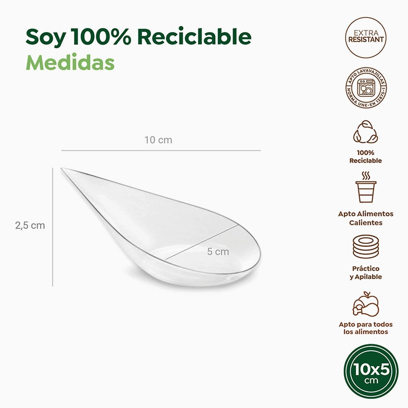 Cuchara Aperitivo Lágrima Finger Food Plástico Reutilizable 10.1 x 5 cm Transparente (50 uds)