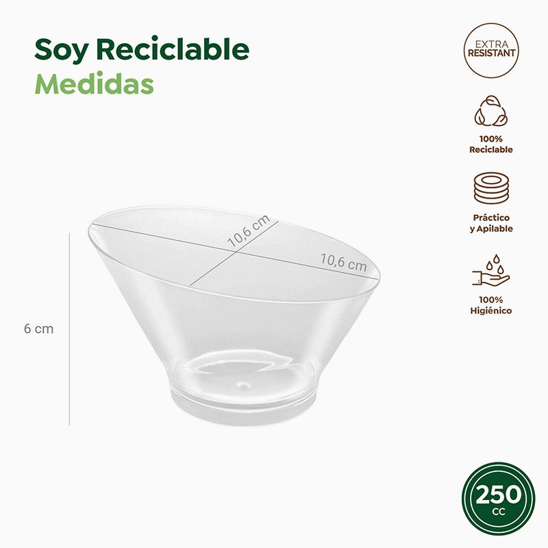 Mini Bol Redondo Asimétrico Plástico PS Reutilizable 250 cc Transparente (200 uds)